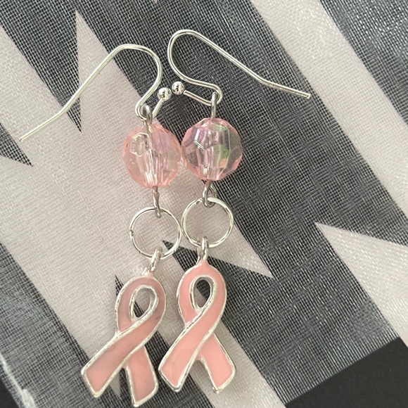 Pink Breast Awareness Dangle Earrings - Picture 2 of 6
